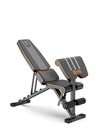 Image of OtG ON THE GO 6 in 1 Multi-Functional Weight Strength Training Foldable Incline Decline Exercise Preacher Bench for Home Gym (Black, Orange) - Max Weight Capacity: 300 Kg