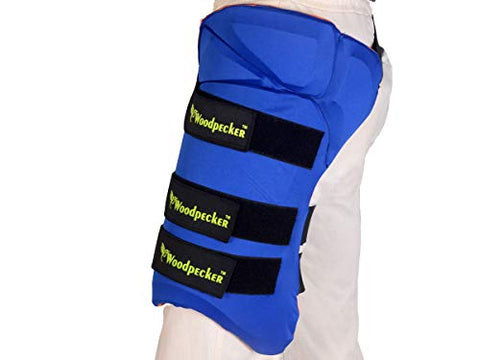 Image of Woodpecker Thigh Guard for Cricket (Blue and Orange with 3 Straps)
