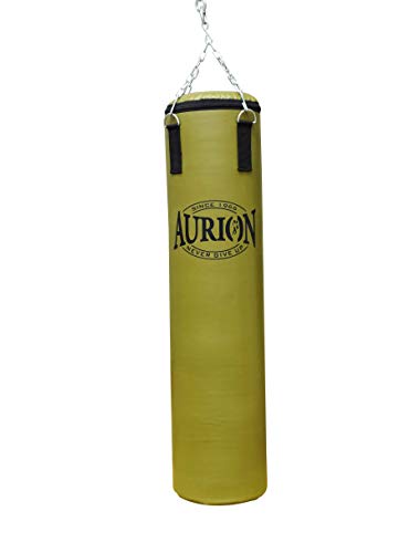 Aurion Rex Leather Unfilled Heavy Punch Bag 2 ft 3ft 4ft 5ft Boxing MMA Sparring Punching Training Kickboxing Muay Thai with Hanging Chain (Olive Green, 4 Feet (Unfilled))