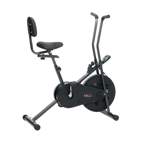 Image of Life Line Fitness LE-102BS Air Bike Exercise Indoor Cycle with Stationary Handles, Back Support, Vertically and Horizontally Adjustable Seat, Adjustable Resistance, LCD Display