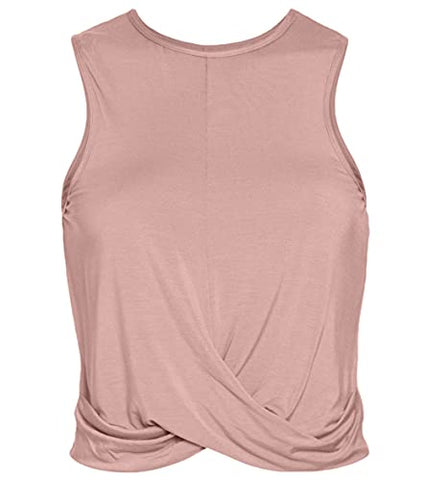 Image of Women Workout Crop Tank Tops Fitness Athletic Activewear Cute Crossover Yoga Sports Shirts - Light Pink