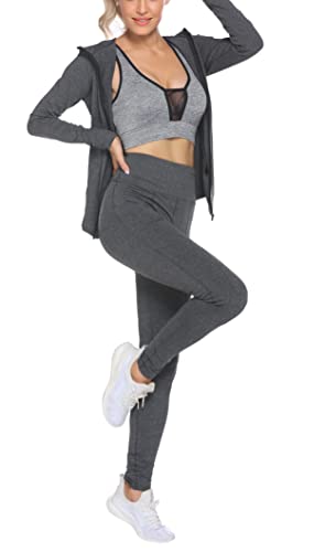 HOTLOOX Activewear Jacket Womens Sportswear Tracksuit Full Zip Running Jogging Athletic Sports Jacket and Pants Set for Ladies (Grey,M)