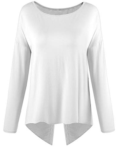 Image of Fofitness Women's Running Long Sleeve T Shirt Workout Knotting Back Tee Activewear Top White