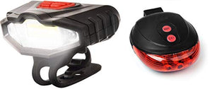 Inditradition Combo of Bicycle Bike Front Headlight (Rechargeable) & Laser LED Rear Tail Light (Battery) (Pack of 2)