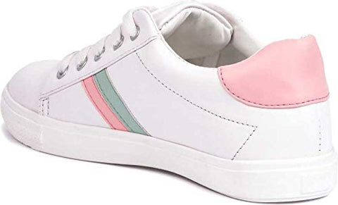 Image of RINDAS Women's | Ladies | Females | Girls Comfortable, Fashionable, Synthetic Leather, Shoes College Wear | Casual Sneakers White