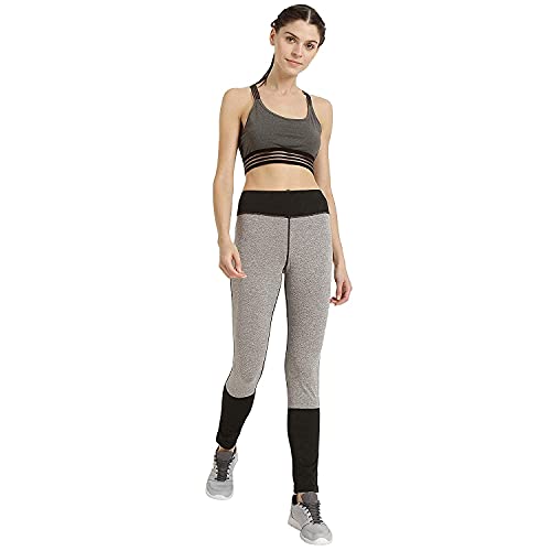 CHKOKKO Women Yoga Track Pants Stretchable Sports Tights Grey Blackk Medium