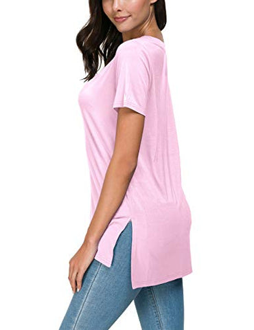 Image of Herou Women Lightweight Undershirt Breatheable Simple Side Split Sport T Shirt Pink M