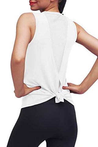 Image of Mippo Workout Tops for Women Yoga Tops Mesh Running Tie Back Tank Tops Workout Tank Shirts Muscle Tanks Sport Clothes Active Athletic Wear for Women White S