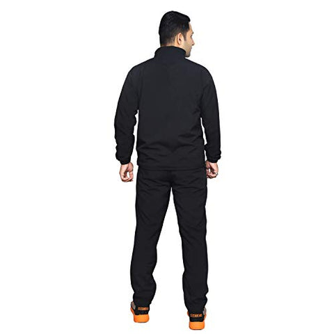 Image of Meddy Sports Track Suit for Men in - Solid Black, Collar Jacket, Full Sleeves, with Chain, Full Length Pant (Small)
