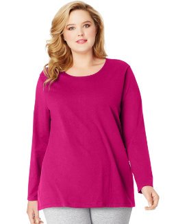 Just My Size Women's Plus Size Long Sleeve Tee, Sizzling Pink, 4X