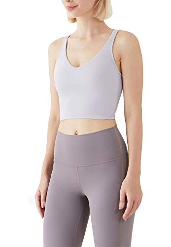 Women Racerback Sports Bras Camisole High Impact Workout Gym Activewear Yoga Tank Top, Ice Purple Ash, Large