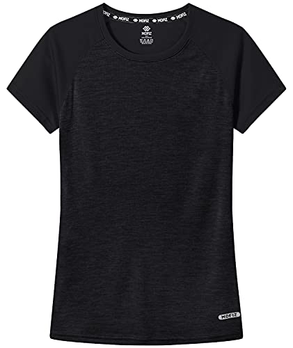 MoFiz Women's Workout Running T-Shirt UPF 50+ Sun Protection Activewear Yoga Gym Breathable Soft Short Sleeve Tops Sports Tee Rose Blke Size XS