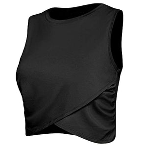 Fofitness Women's Sexy Workout Yoga Tops Running Training Exercise Shirts Fitness Gym Outfits Muscle Crop Activewear Clothes Sports Dance Boxing Tennis Wear Black, Small