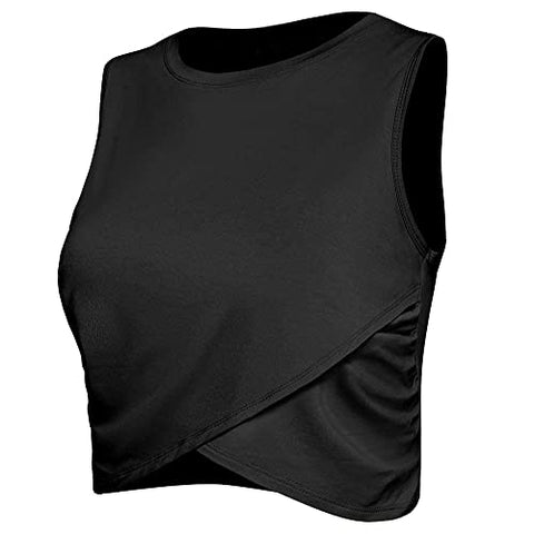 Image of Fofitness Women's Sexy Workout Yoga Tops Running Training Exercise Shirts Fitness Gym Outfits Muscle Crop Activewear Clothes Sports Dance Boxing Tennis Wear Black, Small