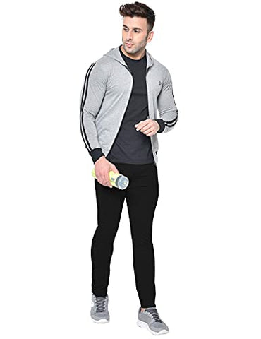 Image of CHKOKKO Men Cotton Fullsleeve Track suit lightgrey black size S