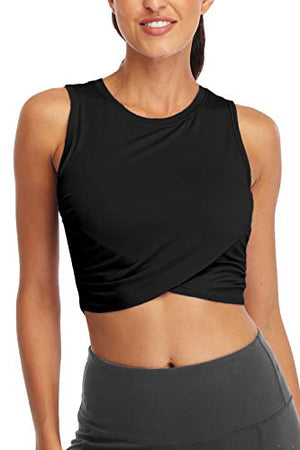 Fofitness Women's Sexy Workout Yoga Tops Running Training Exercise Shirts Fitness Gym Outfits Muscle Crop Activewear Clothes Sports Dance Boxing Tennis Wear Black, Small