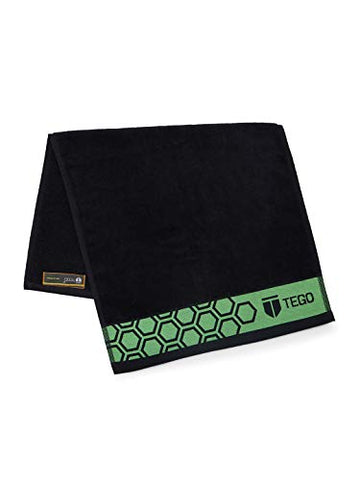 Image of TEGO High Performance Sports Towel (16 x 30 Inches) - Gym Towel, Work Out Towel, Fitness Towel (Jet Black Orange/Green)