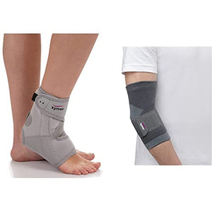 Tynor Ankle Support (Neo), Grey, Universal Size, 1 Unit & Elbow Support, Grey, Medium, 1 Unit