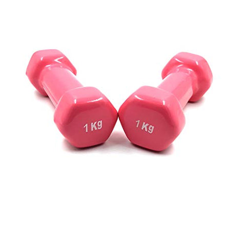 Image of Unisex Hexagon Vinyl Dumbbell - Pair Set Hand Weights for Strength Training - Weight Loss, Workout Bench, Gym Dumbbells, and Home Workouts - Set of 2, 1 kg Pink