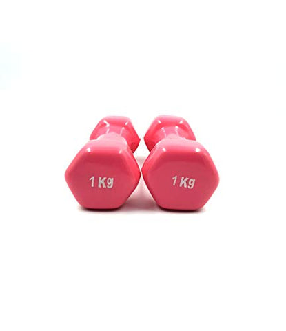 Image of Unisex Hexagon Vinyl Dumbbell - Pair Set Hand Weights for Strength Training - Weight Loss, Workout Bench, Gym Dumbbells, and Home Workouts - Set of 2, 1 kg Pink