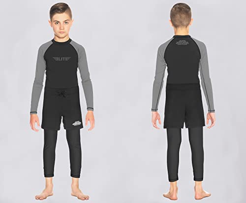 Elite Sports Rash Guards for Boys and Girls, Full Sleeve Compression BJJ Kids and Youth Rash Guard (Grey, Large)