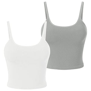 light & leaf 2 Pack Ribbed Sports Bras for Women Seamless Crop Tank Tops with Built in Bra Workout Activewear