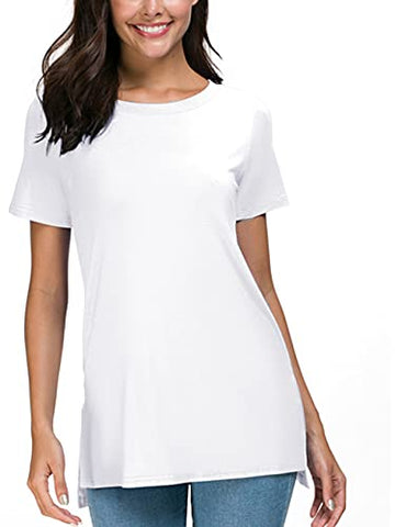 Image of Herou Summer Tops for Womens Short Sleeve T-Shirts Tees with Side Split (1-White, Small)