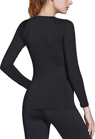 Image of ATHLIO Women's Compression Active Long Sleeve T-Shirts Cool Dry Baselayer, 2pack(bfd21) - Black/Black, X-Large
