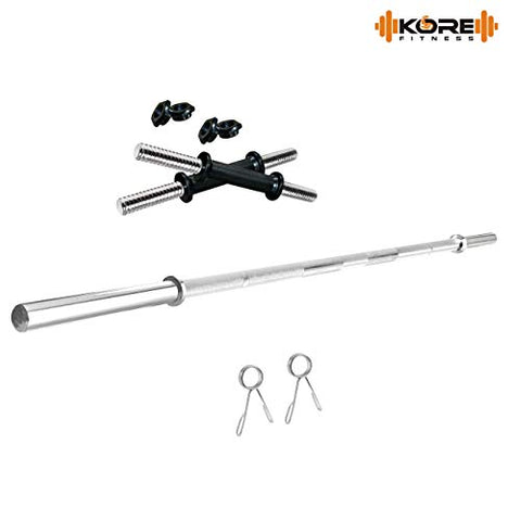 Image of Kore PVC 30 Kg Home Gym Set With One 4 Ft Plain Rod And One Pair Dumbbell Rods, Multicolour