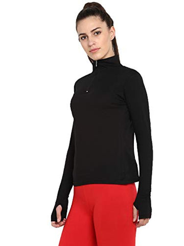 Image of Ap'pulse Women's Long Sleeve Thumbopen 1/4 Zip Hi Neck Tshirt Black