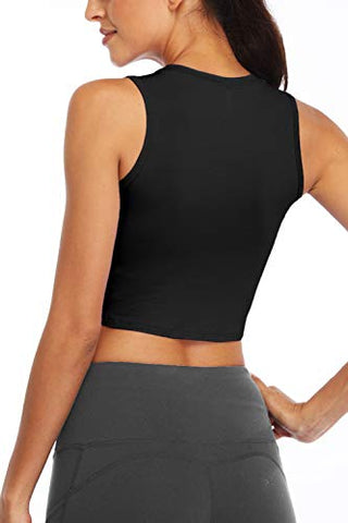 Image of Fofitness Women's Sexy Workout Yoga Tops Running Training Exercise Shirts Fitness Gym Outfits Muscle Crop Activewear Clothes Sports Dance Boxing Tennis Wear Black, Small