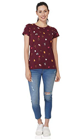Image of Stories.Label Ladies Long BTS T-Shirts Tops for Women Western, Printed Cotton Crop Tops Girls Stylish in Regular Fit Plus Size, high Neck one Peace Woman (Winsor Wine, 3XL)