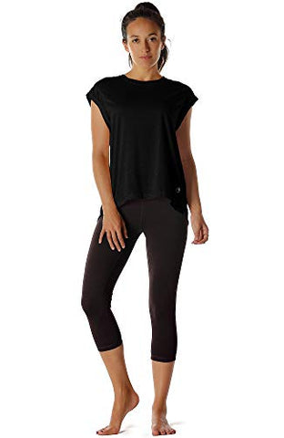 Image of icyzone Open Back Workout Top Shirts - Yoga t-Shirts Activewear Exercise Tops for Women (L, Black)