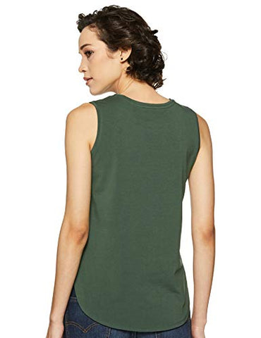 Image of Amazon Brand - Symbol Women's Solid Regular Fit Sleeveless T-Shirt (SYMSS19TS009_Charcoal Mel & Olive_Medium) (Combo Pack of 2)