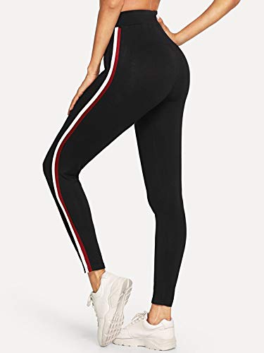 INFISPACE® Girl's Double Line High Waisted Stretchable Slim Fit Jegging for Yoga, Gym, Aerobics & Sports Wear (Red White Striped; Waist Size- 25" to 32")