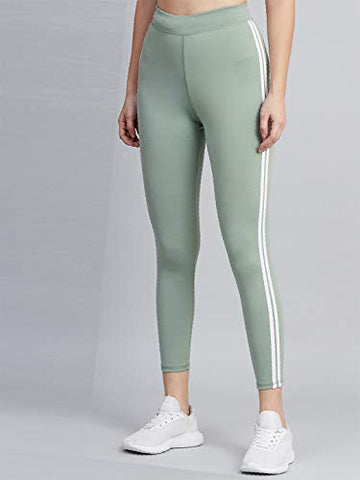 Image of BLINKIN Women's Skinny Fit Trackpants (4443-LIGHT-GREEN-30_Light olive with white stripes_Large)