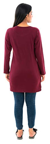 Image of Duchess Women's Cotton Long Round Neck T-Shirt Maroon