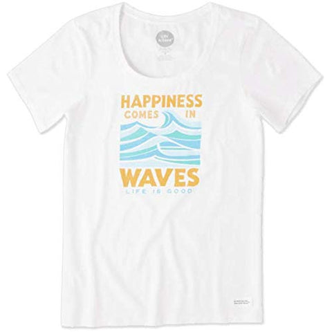 Image of Life is Good Womens Scoop Neck Graphic T-Shirt Crusher Collection, Medium, Happiness,Cloud White