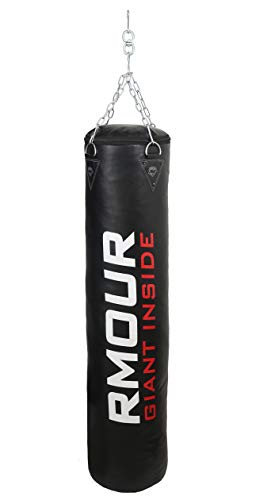 RMOUR Unfilled Black Heavy PU Punch Bag Boxing MMA Sparring Punching Training Kick Boxing Muay Thai with Hanging Chain (5 FEET)
