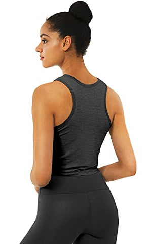 Image of Women Workout Crop Tank Tops Fitness Athletic Activewear Cute Crossover Yoga Sports Shirts - Dark Grey