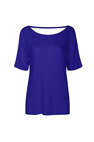 Image of BYSBZD Womens Casual Plain Short Sleeve Open Back Knot Shirt Yoga Tops Blue S