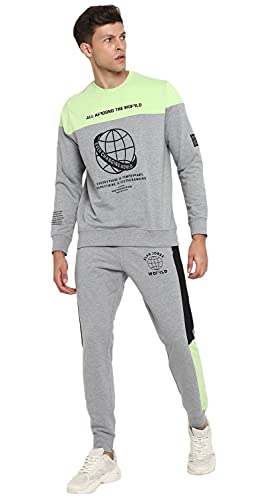 Alan Jones Clothing Men's Cotton Athletic Gym Running Sports Track Suit (TSUIT21-P02_Melange_XL)