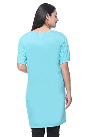 Image of CUPID Regular Fit Cotton Round Neck Half Sleeve T-Shirt, Plus Sizes Nightwear, Sleepwear, Daily Use Gym n Lounge Wear Long Tops for Women - 5XL, Turquoise