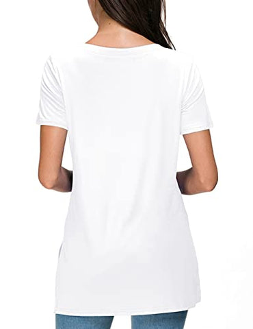 Image of Herou Summer Tops for Womens Short Sleeve T-Shirts Tees with Side Split (1-White, Small)