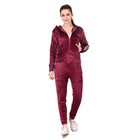 Image of Miley Premium Regular Fit Velvet Track Suit for Women | Stylish Velvet Winter Wear Night Suit with Pockets & Hoodie | Ladies Track Suit for Sports Wear, Nightwear, Jogging, Daily Use, Gym Wear