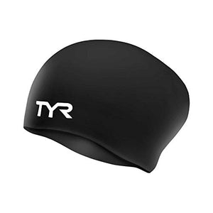 TYR Long Hair Wrinkle Free Silicone Swim Cap (Black)