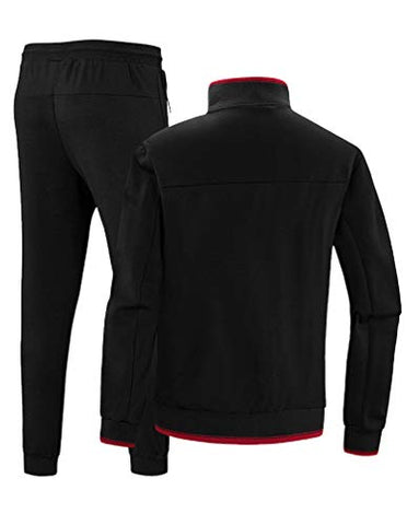 Image of Lavnis Men's Casual Tracksuit Long Sleeve Full Zip Running Jogging Athletic Sports Set Style 2 Black L