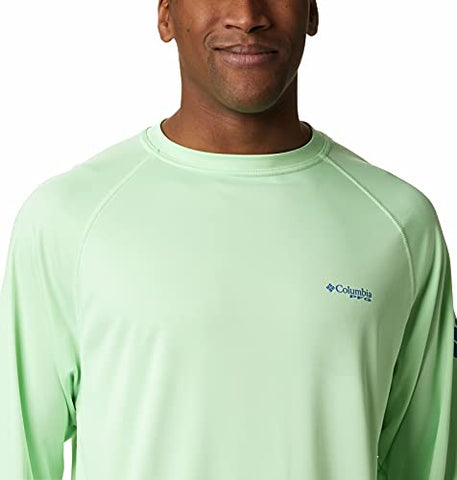 Image of Columbia Sportswear Men's Terminal Tackle Long Sleeve Shirt, Key West/Vivid Blue Logo, Large/Tall