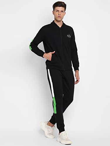 Alan Jones Clothing Men's Cotton Athletic Gym Running Sports Track Suit (TSUIT21-P01_Black_L)