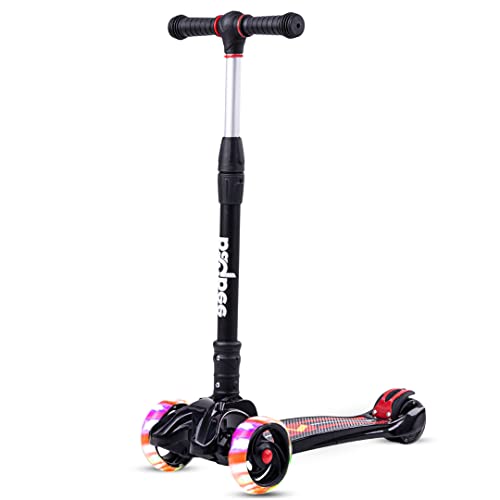Baybee Scooter for Kids, 3 Wheel Kids Scooter Smart Kick Scooter with Foldable & Height Adjustable Handle & Extra-Wide LED PU Wheels & Brake, Skate Scooter for Kids (ST4-Black)